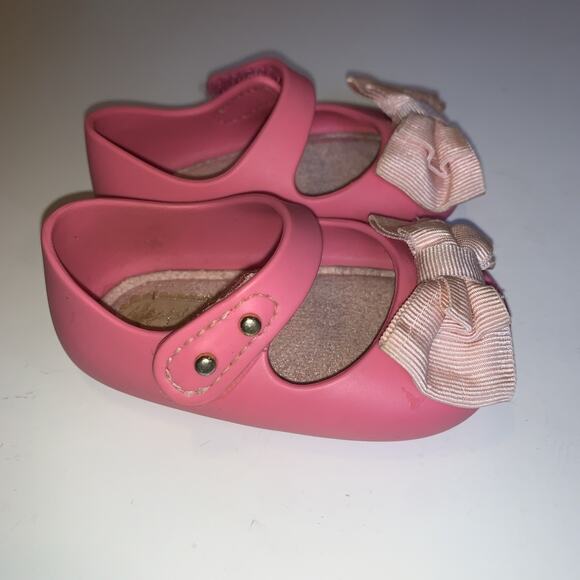 Girl Mini Melissa Rubber Flats Shoes Size 3 Pink With Bow - Picture 6 of 7
